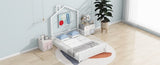 Full Size Metal House Platform Bed with Guardrail and Chimney, White N709P203153K