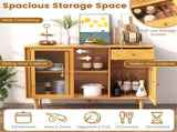 Natural Bamboo Sideboard Cabinet with Rattan Door, Sliding Door & Pull-Out Drawer, 5-Leg Rubber Wood 48150177
