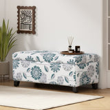 Luxury Storage Ottoman with Floral Patterned Fabric, Soft-Close Hinges, Multi-Functional Footrest & N767P257582F