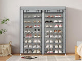 Double Row 10-Tier Non-Woven Fabric Shoe Cabinet with Iron Pipes and Plastic Components, Gray 25457979