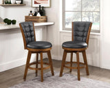 Swivel Counter Height Chairs Set of 2, Button-Tufted Upholstered Seat and Back Chestnut Finish Solid B011P220995