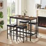 ZUN Pub High Dining Table 5 Piece Set, Industrial Style Pub Table, 4 PU Leather Bar Chairs for Kitchen W1668P164658