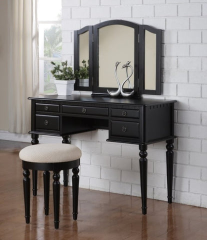 ZUN Bedroom Contemporary Vanity Set w Foldable Mirror Stool Drawers Black Color HS00F4072-ID-AHD