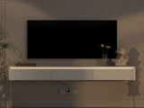 Floating TV Stand,Wall Mounted TV Shelf with Led Lights & Power Outlet,Fluted TV Cabinet for tv W1321P462640