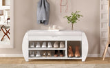 ZUN TREXM Retro Multifunctional Storage Bench with Cushion and Curved Side Panel for Entrance and Living N715P194061K