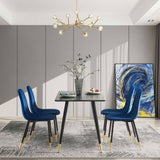 ZUN Blue Velvet Tufted Accent Chairs with Golden Color Metal Legs, Modern Dining Chairs for Living W116464051