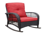 3 Pieces Conversation Set, Outdoor Wicker Rocker Patio Bistro Set, Rocking Chair with Glass Top Side W1889P500208