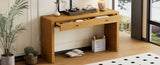 TREXM Curved Table with Storage, Wooden Entryway Table with 2 Drawers, Farmhouse Rustic N715P244723D