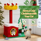 29.5in Christmas Themed Plush Cat Tree, Multi-level Cat Tower with Cat Condo, Top Crown Perch, Sisal 29552567