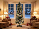 8ft Slim Christmas Tree Flocked Green White Dual Color LEDs Pencil Tree with Remote 11 Modes 66176668