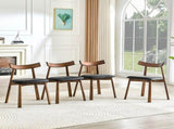 2 walnut colored solid wood dining chairs, with black PU soft cushions and curved backrests that fit W1151P436187