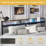 Full Size Bed Frame with Storage Headboard, Metal Platform Bed Frame with 4 Storage Drawers and W3107P253711