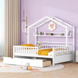 Wooden Full Size House Bed with 2 Drawers,Kids Bed with Storage Shelf, White WF308873AAK
