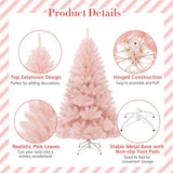 6ft Pink Artificial Christmas Tree Hinged Full Fir Tree with Metal Stand 85706147