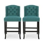 ZUN Vienna Contemporary Fabric Tufted Wingback 27 Inch Counter Stools, Set of 2, Teal and Dark Brown 64855.00T