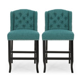 ZUN Vienna Contemporary Fabric Tufted Wingback 27 Inch Counter Stools, Set of 2, Teal and Dark Brown 64855.00T