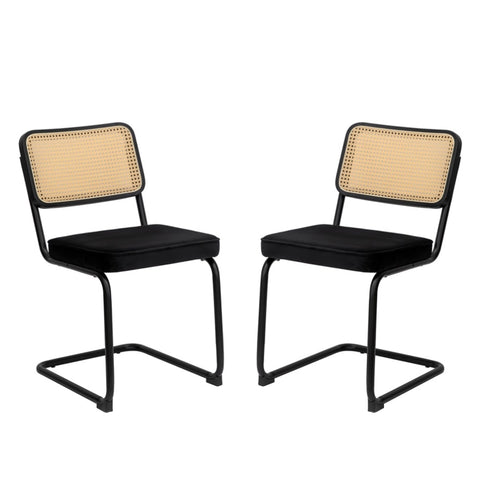 ZUN Dining Chairs Set of 2, Velvet Rattan Side Accent Chairs with Black Painted Legs, Modern Mid Century 17225298