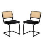 ZUN Dining Chairs Set of 2, Velvet Rattan Side Accent Chairs with Black Painted Legs, Modern Mid Century 17225298