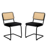 ZUN Dining Chairs Set of 2, Velvet Rattan Side Accent Chairs with Black Painted Legs, Modern Mid Century 17225298