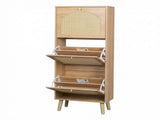 Rattan-fronted 3-tier shoe cabinet, particleboard, 54*24*135 cm, natural wood color 94233130