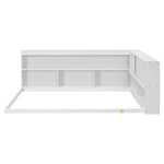 ZUN Full Floor Bed with L-shaped Bookcases, sliding doors,without slats,White W504P146192