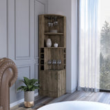 Syrah Corner Bar Cabinet, Eight Bottle Cubbies, Double Door, Two Open Shelves -Dark Brown B20091985