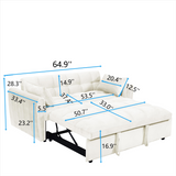 64.9"3-in-1 foldable large size sofa bed, modern velvet double sofa, sofa bed with adjustable back, W2564P228263