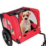 Bicycle trailer for pets outdoor foldable red color dog trailer with reflectors and safty flag W136456073