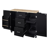 K&K Rolling Kitchen Island with Storage, Kitchen Cart with Rubber Wood Top, 3 Drawer, 2 Slide-Out WF316599AAB