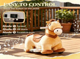 Brown 6V Electric Ride On Pony Battery Powered Toddler Toy with Music, Forward Movement & Silent PU 96194738