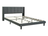 Queen Size Upholstered Platform Bed Frame with Modern Button Tufted Linen Fabric Headboard, No Box W311P195302
