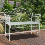 ZUN White Garden Bench,Outdoor Patio Bench with Armrests 47237753