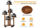5 Tier Plant Stand with 4 Detachable Wheels Wooden Plant Pot Rolling Shelf Plant Display Rack for 84603428