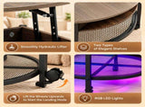 Lift Top Round Coffee Table with RGB LED Lights, Mobile Wheels & Hidden 76070231