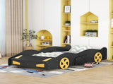 Twin Size Race Car-Shaped Platform Bed with Wheels and Storage, BlackYellow WF305759AAB