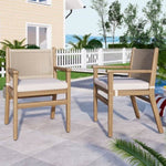 ZUN Outdoor Dining Chairs Set of 2, Acacia Wood Patio Armchair with Rope Design Back and Water Repellent N779P224995B