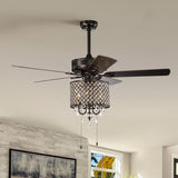 ZUN 52'' Classical Crystal Ceiling Fan Lamp,3 Speed , 5 Reversible Blades for Living Room, Dining Room, W1592P181990