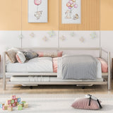 Twin Size Metal Daybed with Adjustable Trundle, Pop Up Trundle, Silver WF301146AAN