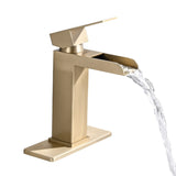 Waterfall Bathroom Brushed Gold Single Handle Bathroom Sinks 1 or 3 Hole Solid Vanity W1224P224288
