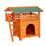 ZUN 2-Story Wooden Feral Cat House Outdoor Indoor Kitty Houses with Door & Stairs & Weatherproof Roof, 60939221