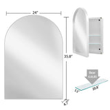 24x36 Inch Arched Recessed Medicine Cabinet, Metal Framed Bathroom Wall Cabinet with Mirror and W1435P202407