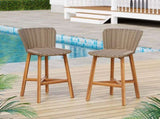 Lymington Outdoor Bar Stool, Teak Finished Wood with Light Brown Wicker, Set of 2 N775P278094B