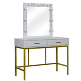 ZUN FCH Single Mirror With 2 Drawers And Light Bulbs, Steel Frame Dressing Table White 15987661