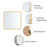 Solid Wood Wavy Square Mirror-Natural Wood 36" x 36" Modern Mirror Wall Decor for Bathroom, Bedroom, W1445P189618