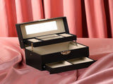 Women 3 Layer Jewelry Box PU Leather Jewelry Case Storage with Drawer Black 18145373