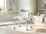 Light Blue Padded Bath Seat Height Adjustable Anti-slip Shower Chair with Arms and Back 49302723