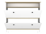 Shoe Rack 46" H, One Open Storage Shelf, Two Internal Storage Drawers, Two Doors, Light Oak / White B097133215