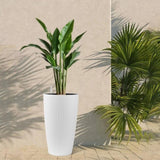 Set of 2 Faux Rattan Tall Planters Outdoor Indoor Large Planters with Water Level Monitor Inner W3213P311467