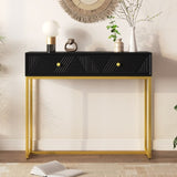 TREXM Modern Sleek Console Table Two Drawers with Stripe Design for Living Room and Entryway N715P201976B