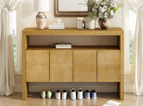 U_Style 60" 4-Door Sideboard, Modern Minimalist Solid Veneer Sideboard with Open Shelf, Natural N711P289132O